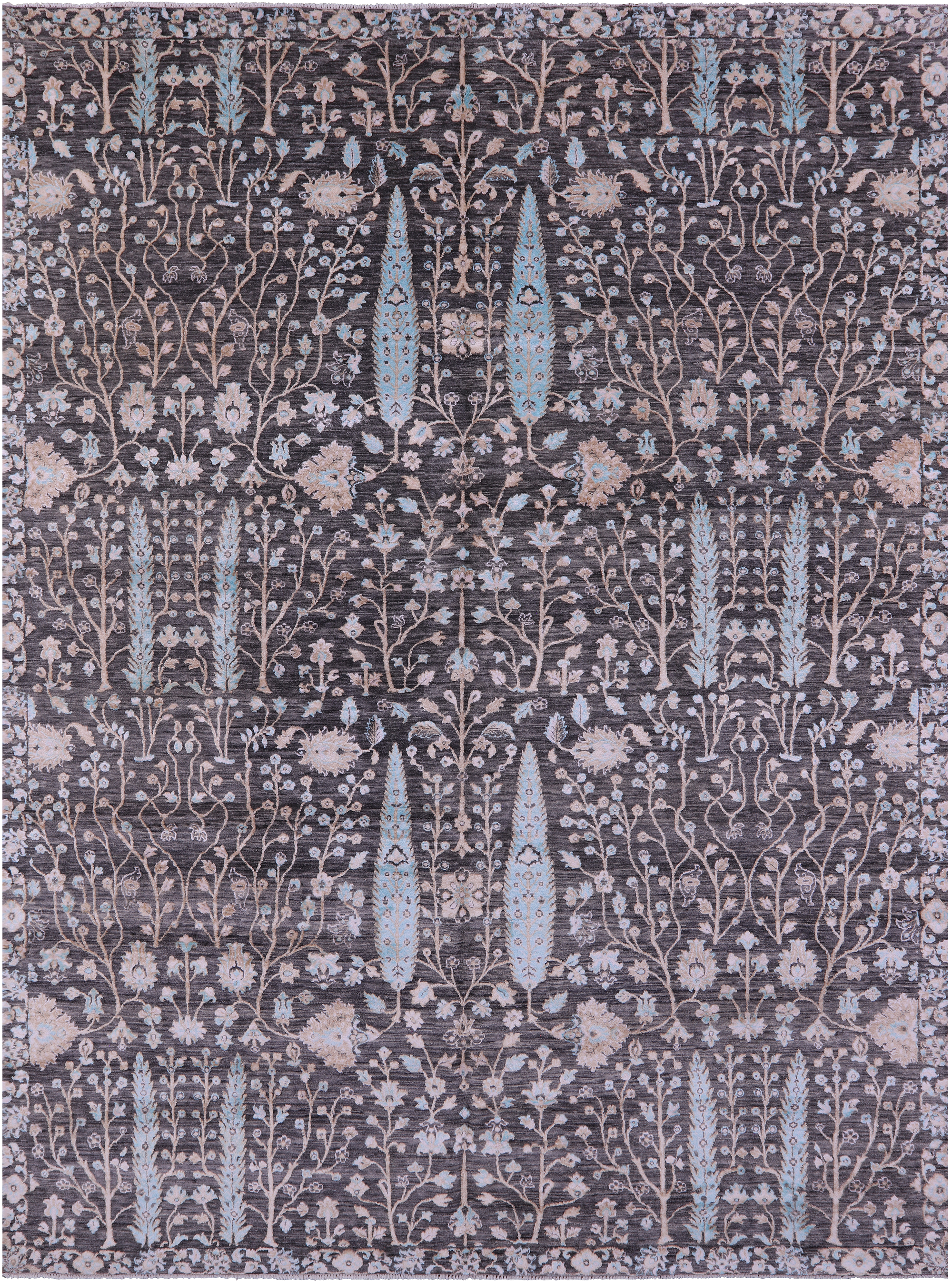 Grey Persian Ziegler Hand Knotted Wool & Silk Rug - 9' 0" X 12' 4"