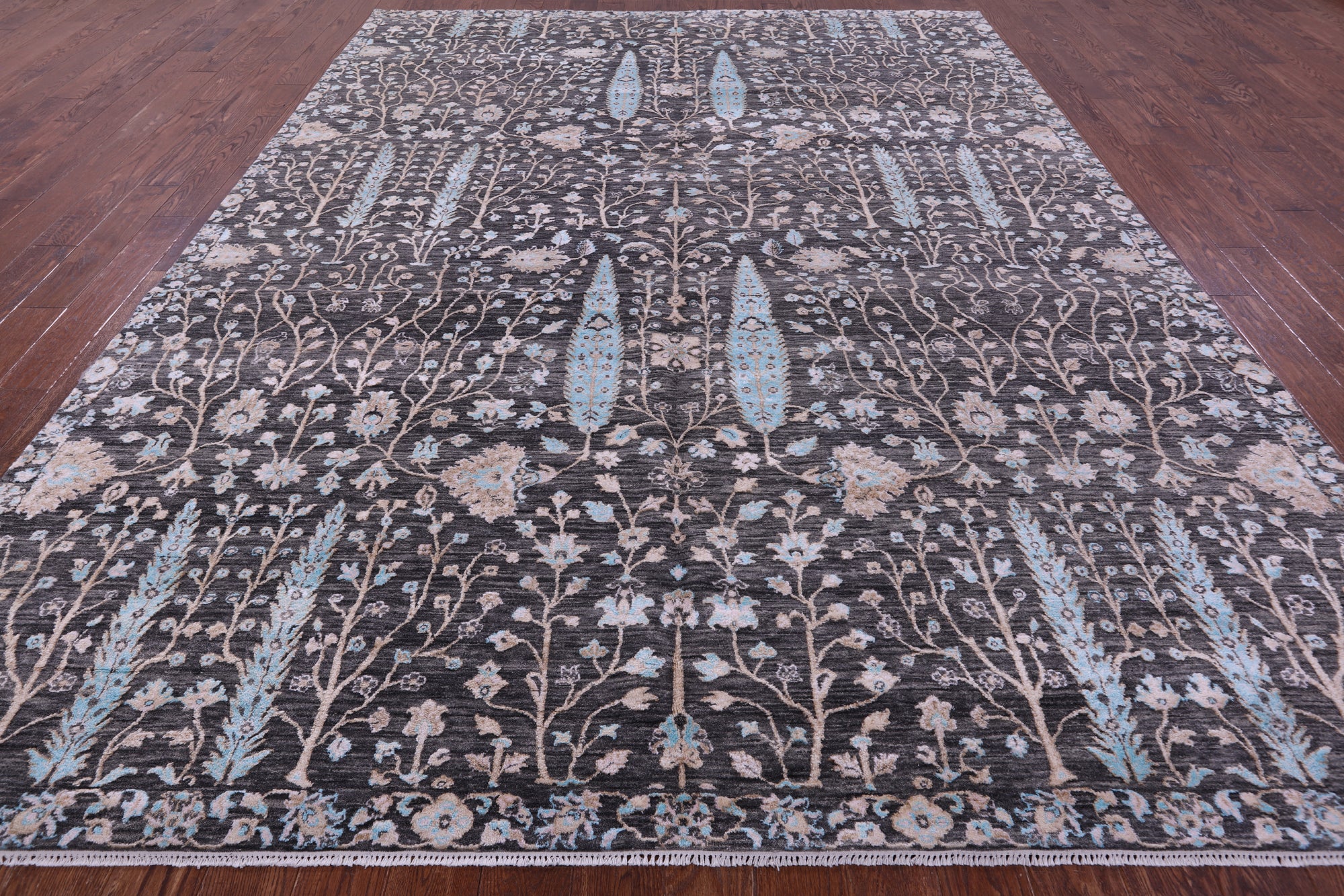 Grey Persian Ziegler Hand Knotted Wool & Silk Rug - 9' 0" X 12' 4"