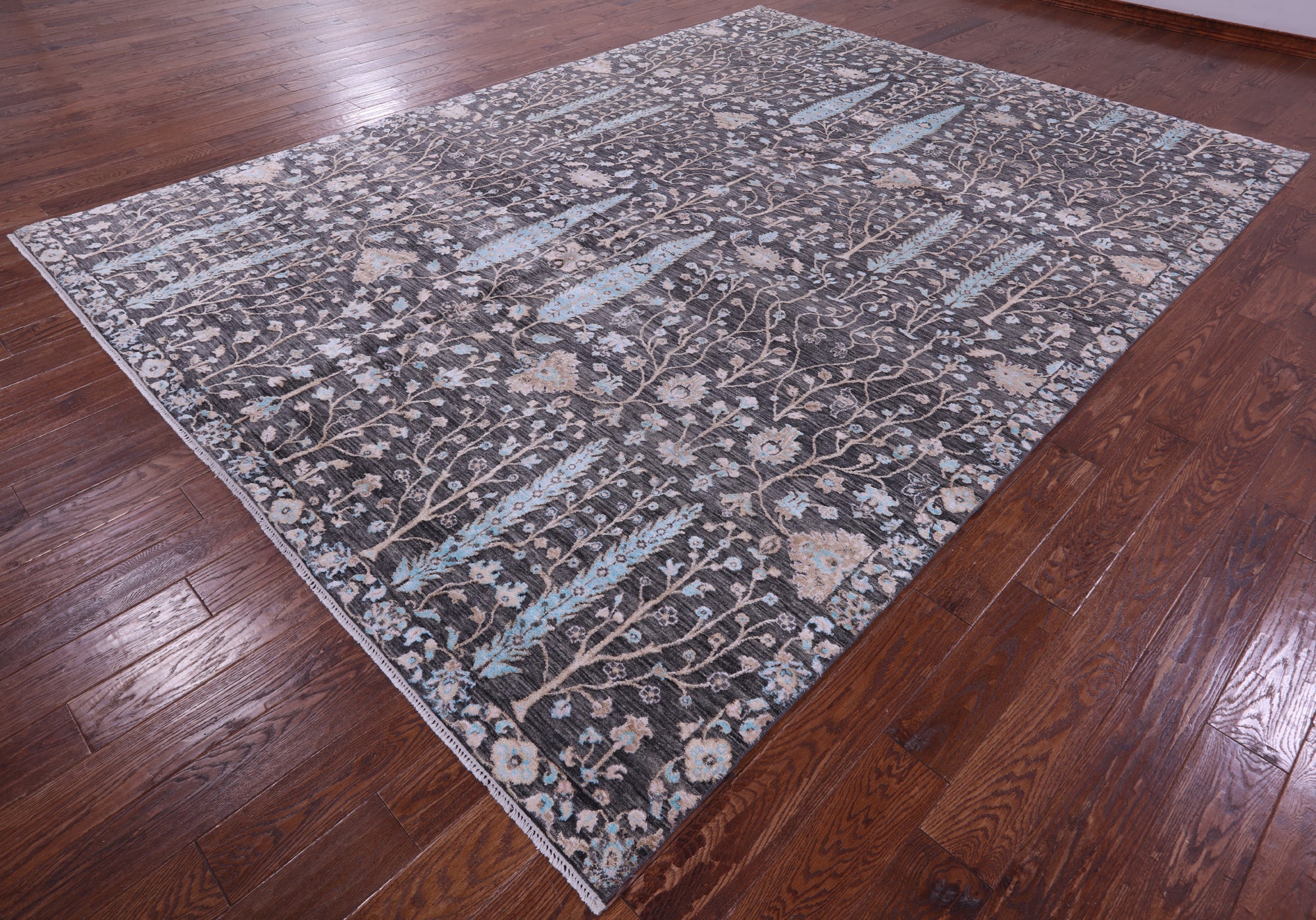 Grey Persian Ziegler Hand Knotted Wool & Silk Rug - 9' 0" X 12' 4"