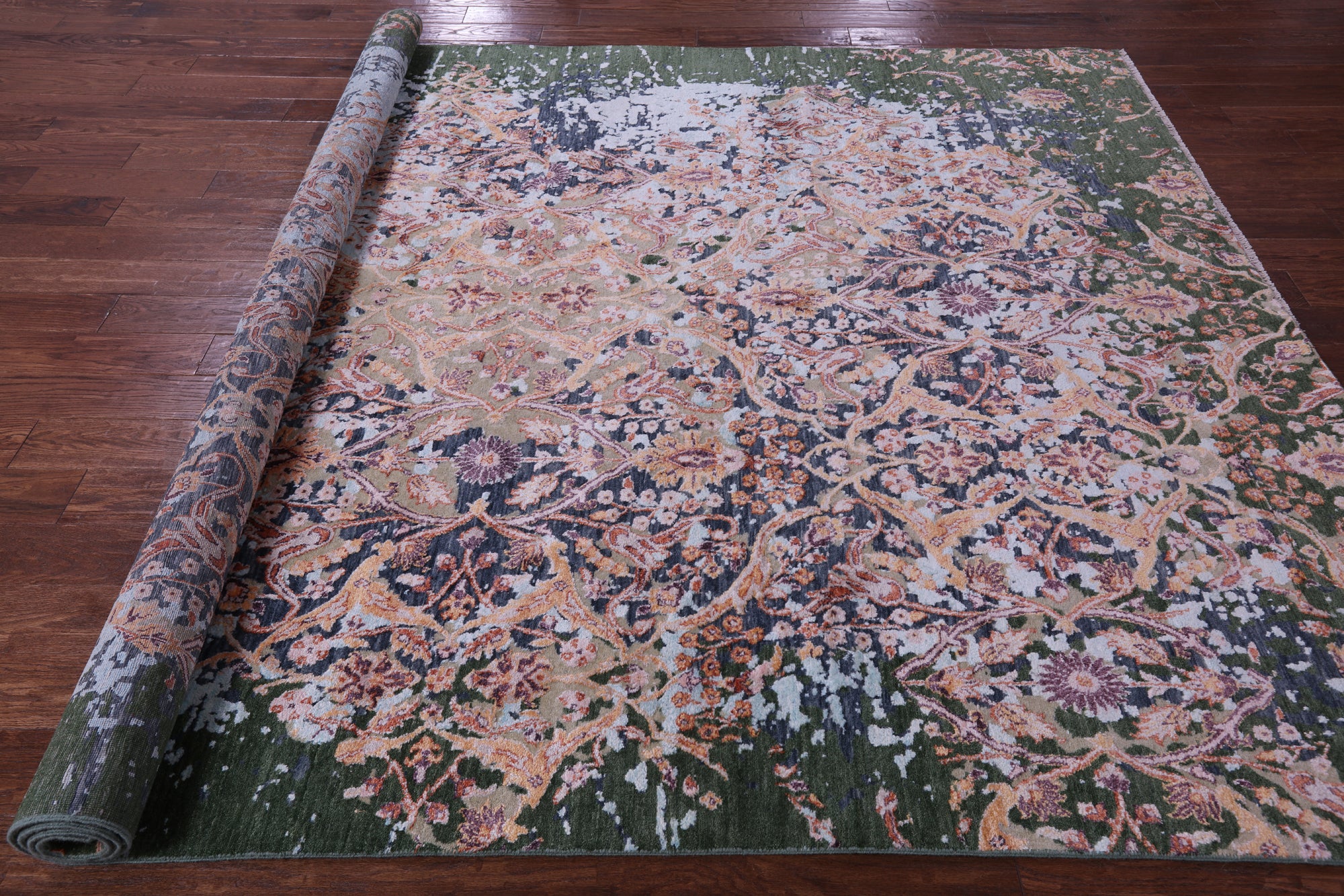 SUPER SALE Contemporary Hand Knotted Wool & Silk Rug - 8' 0" X 10' 6"