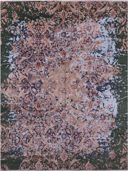 SUPER SALE Contemporary Hand Knotted Wool & Silk Rug - 8' 0" X 10' 6"