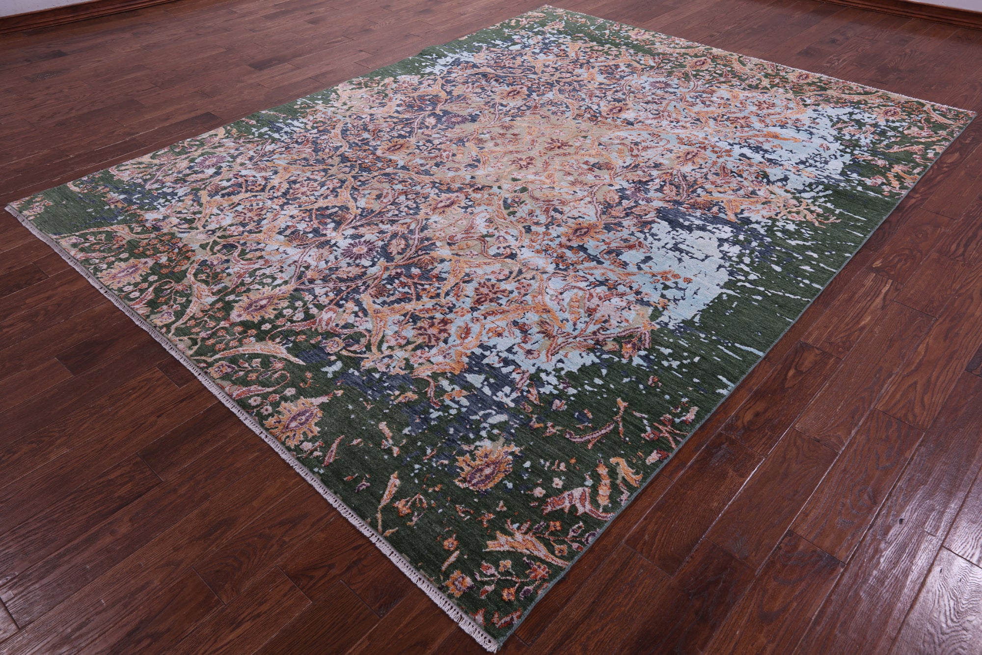 SUPER SALE Contemporary Hand Knotted Wool & Silk Rug - 8' 0" X 10' 6"