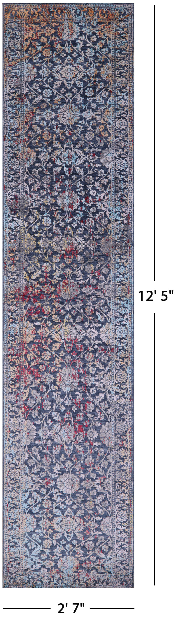 Persian Hand Knotted Wool & Silk Runner Rug - 2' 7" X 12' 5" - Golden Nile