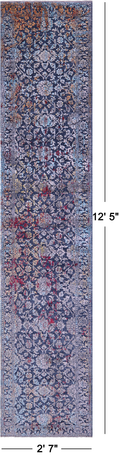 SUPER SALE Persian Hand Knotted Wool & Silk Runner Rug - 2' 7" X 12' 5"