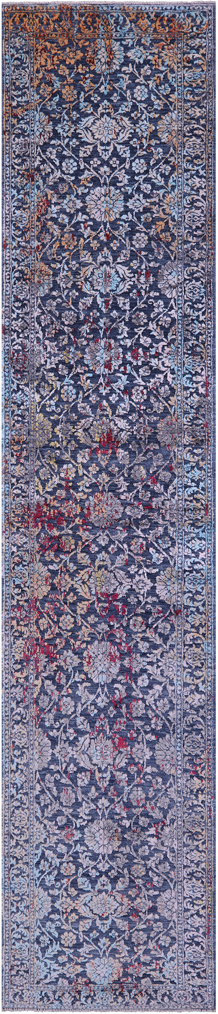 SUPER SALE Persian Hand Knotted Wool & Silk Runner Rug - 2' 7" X 12' 5"