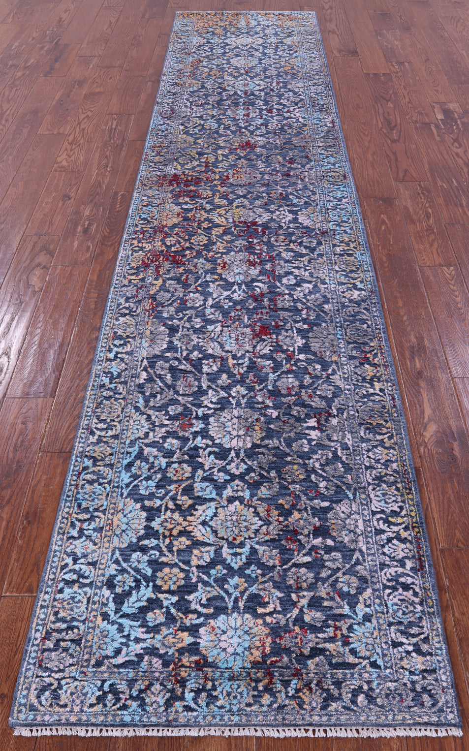 SUPER SALE Persian Hand Knotted Wool & Silk Runner Rug - 2' 7" X 12' 5"