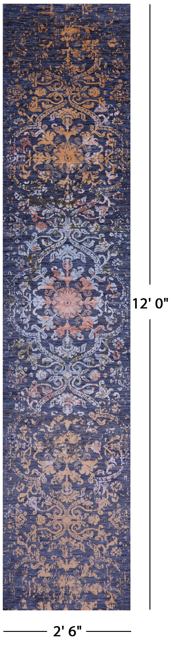 Persian Hand Knotted Wool & Silk Runner Rug - 2' 6" X 12' 0" - Golden Nile