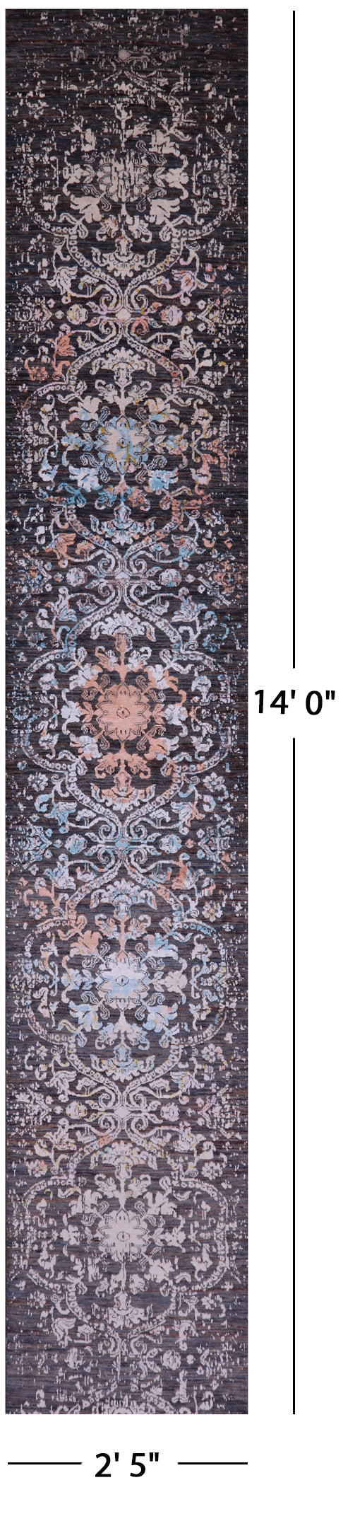 Persian Hand Knotted Wool & Silk Runner Rug - 2' 5" X 14' 0" - Golden Nile