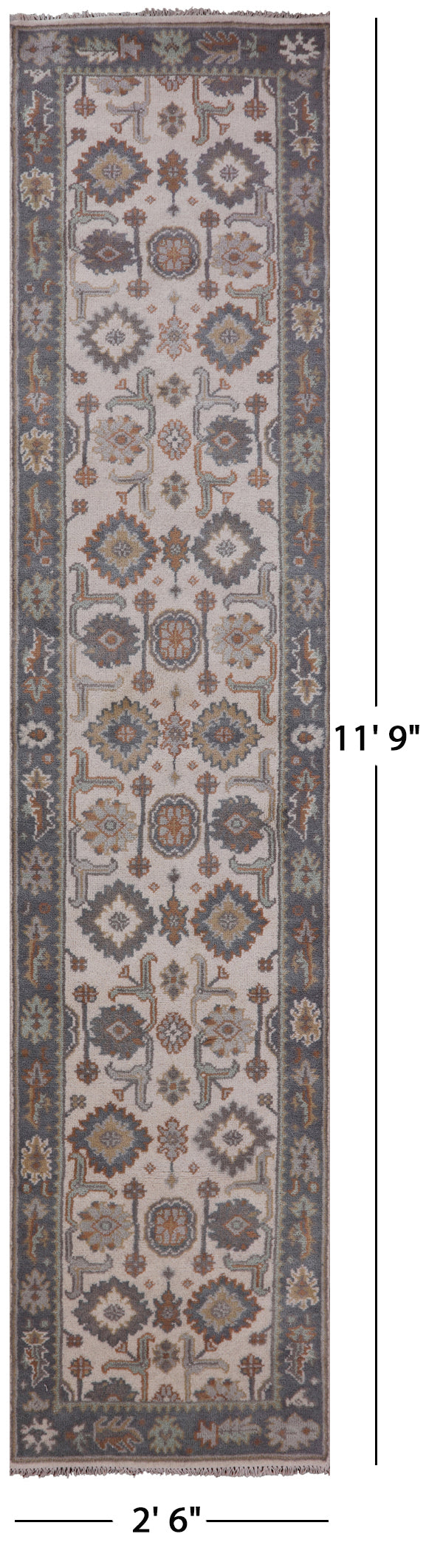 Ivory Turkish Oushak Hand Knotted Wool Runner Rug - 2' 6" X 11' 9" - Golden Nile