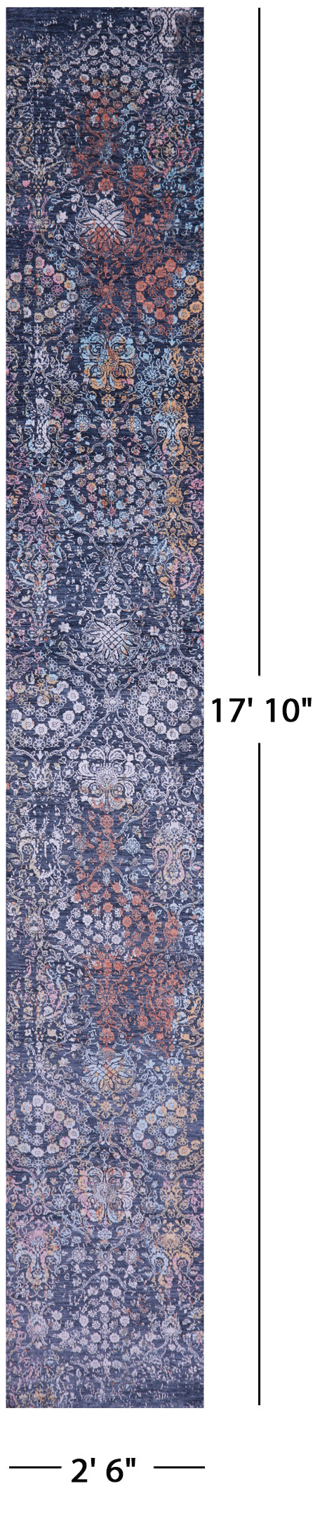 Contemporary Handmade Wool & Silk Runner Rug - 2' 6" X 17' 10" - Golden Nile