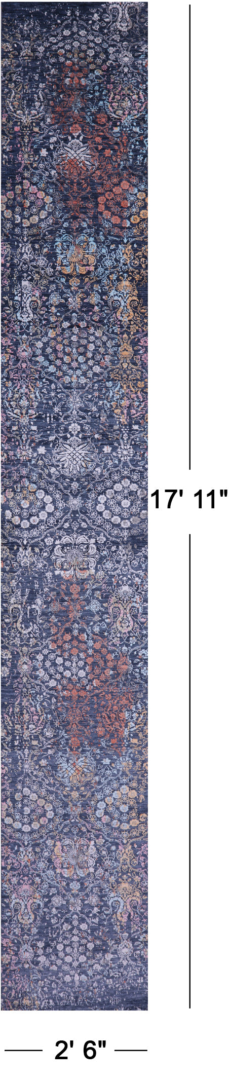 Contemporary Handmade Wool & Silk Runner Rug - 2' 6" X 17' 11" - Golden Nile