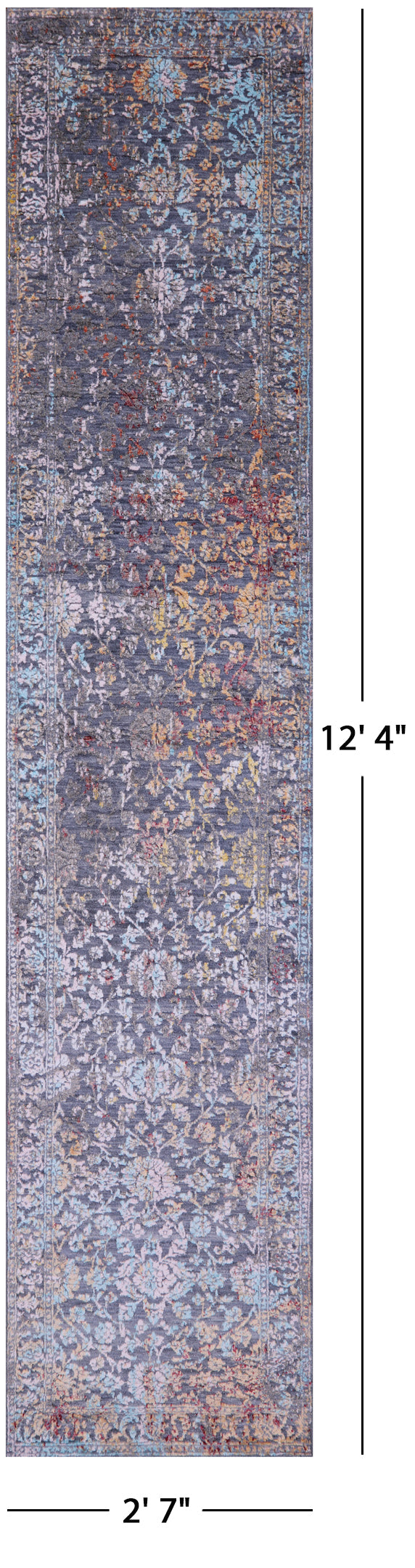 Modern Hand Knotted Wool & Silk Runner Rug - 2' 7" X 12' 4" - Golden Nile