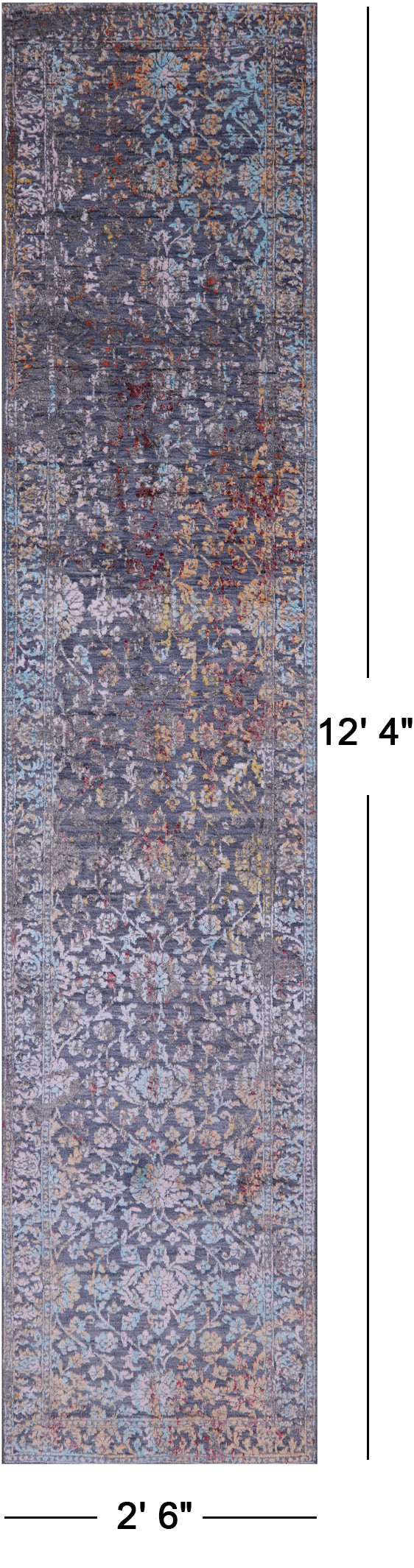 Persian Hand Knotted Wool & Silk Runner Rug - 2' 6" X 12' 4" - Golden Nile