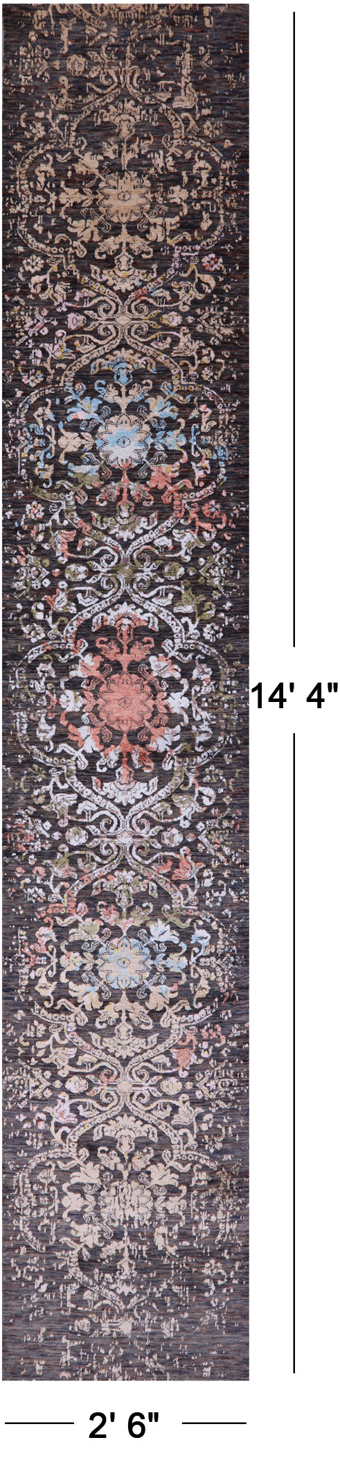 Contemporary Handmade Wool & Silk Runner Rug - 2' 6" X 14' 4" - Golden Nile