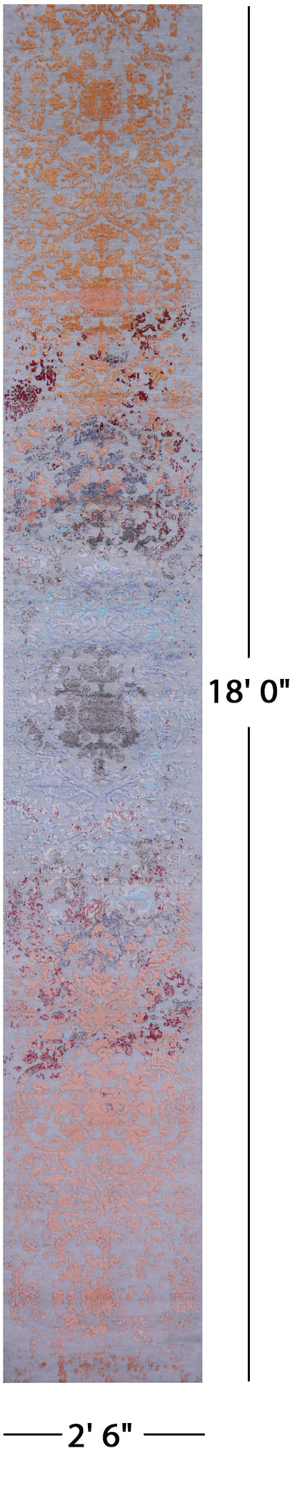 Contemporary Handmade Wool & Silk Runner Rug - 2' 6" X 18' 0" - Golden Nile