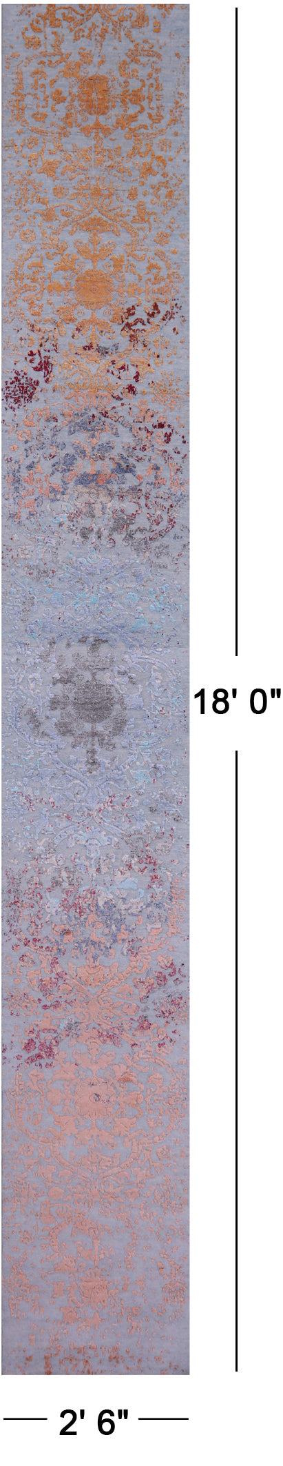 Contemporary Hand Knotted Wool & Silk Runner Rug - 2' 6" X 18' 0" - Golden Nile