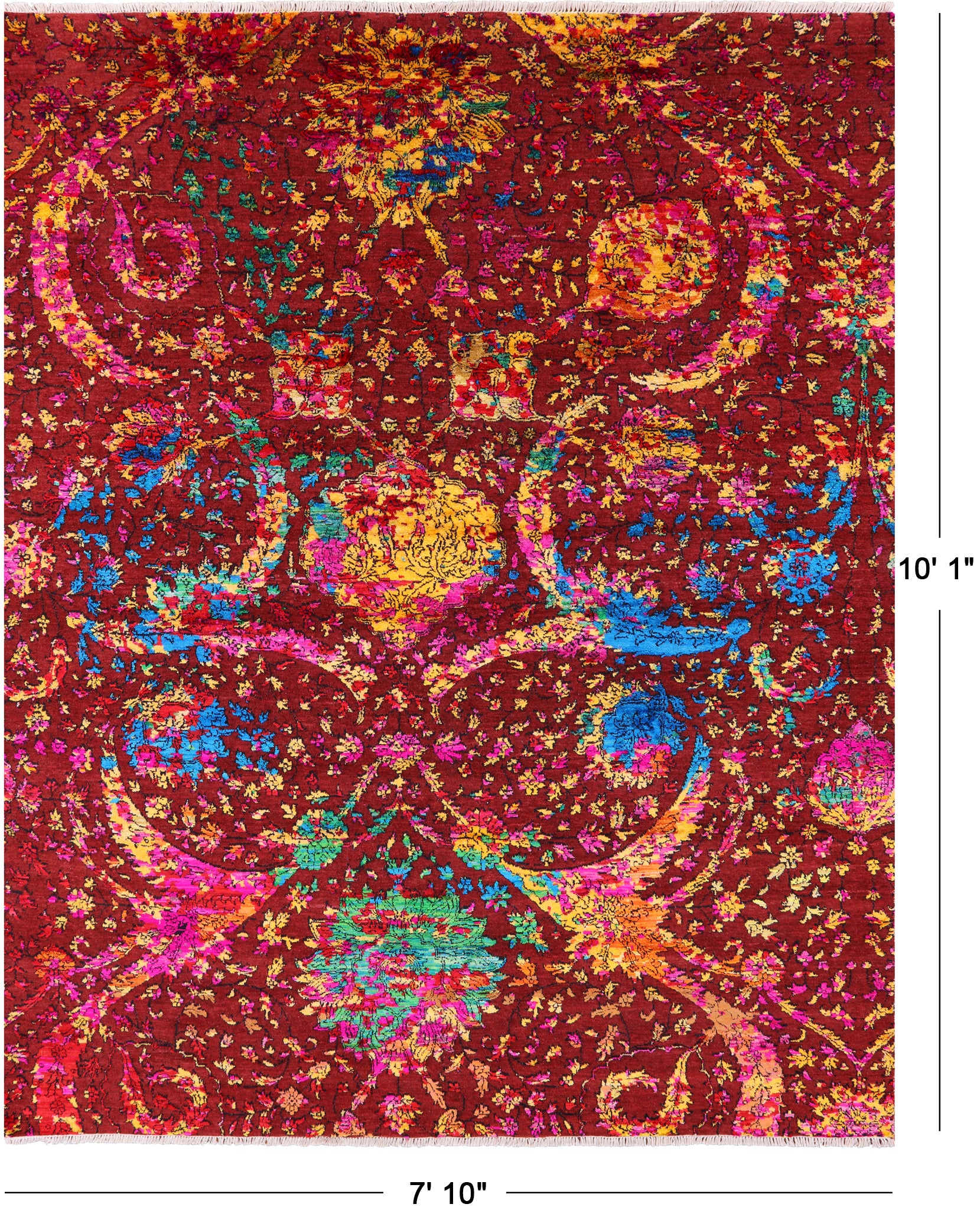 Brown Sickle Leaf Design Persian Hand Knotted Wool & Silk Rug - 7' 10" X 10' 1" - Golden Nile