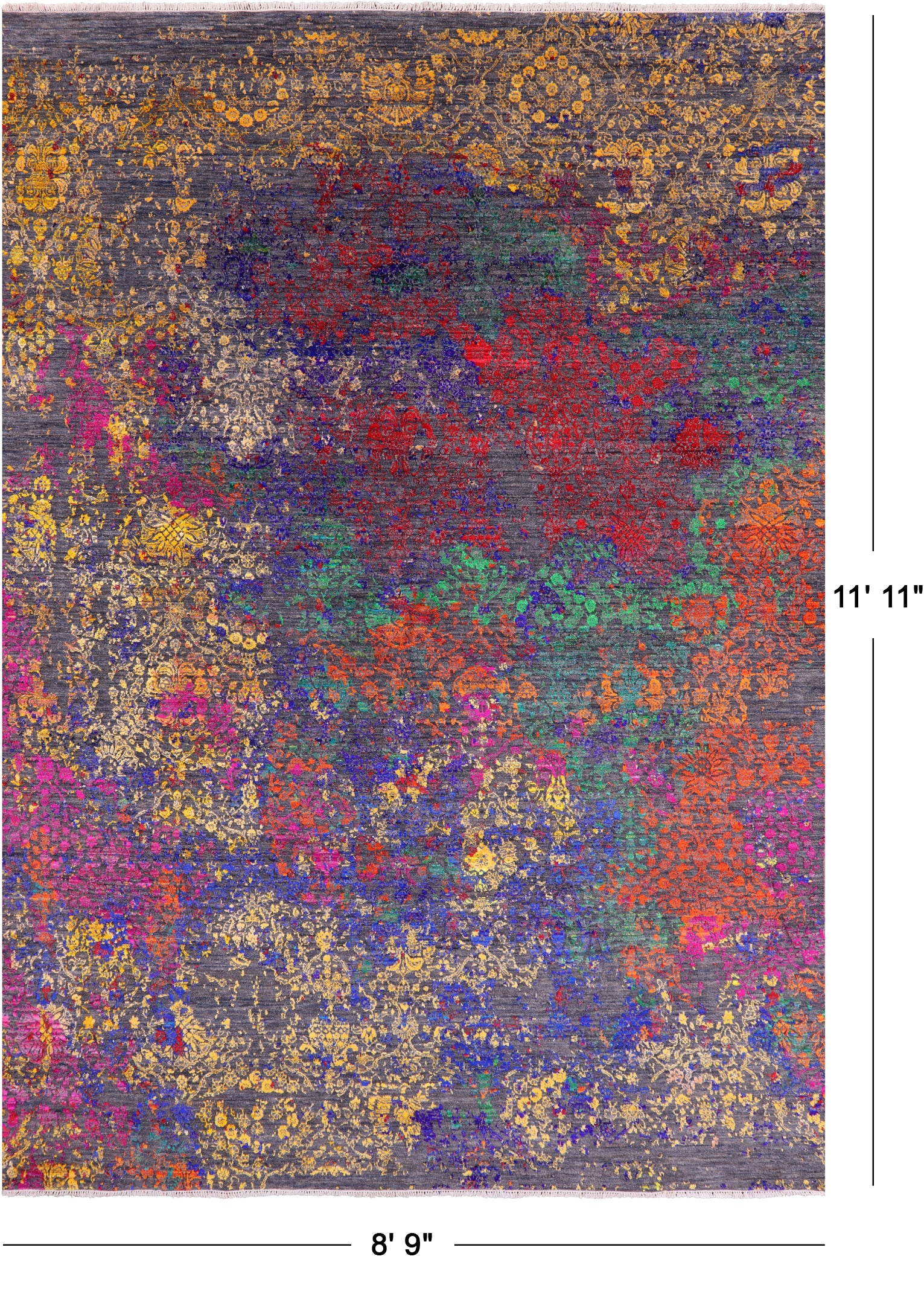 Contemporary Handmade Wool & Silk Rug - 8' 9" X 11' 11" - Golden Nile