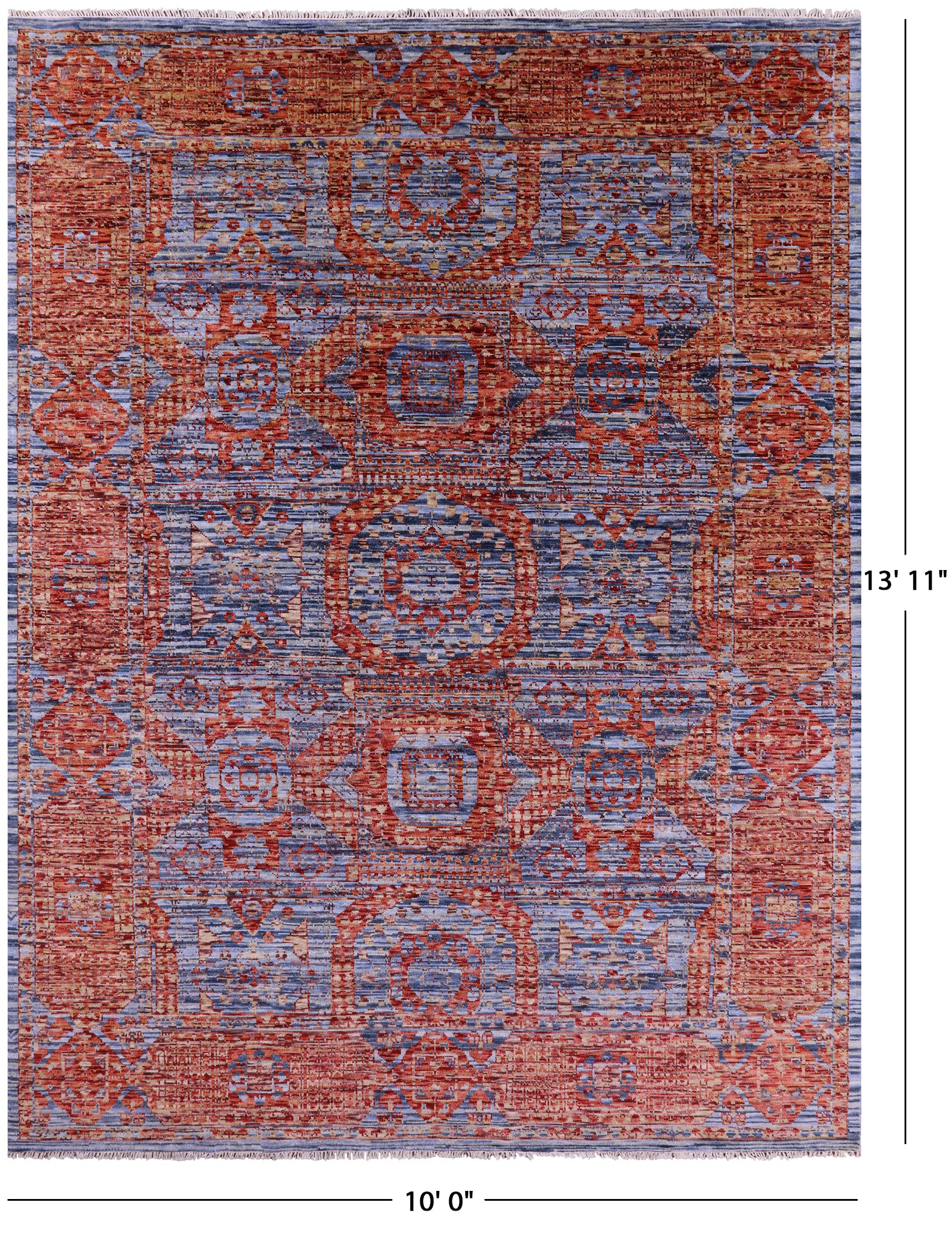 Geometric Persian Mamluk Hand Knotted Wool Rug - 10' 0" X 13' 11" - Golden Nile