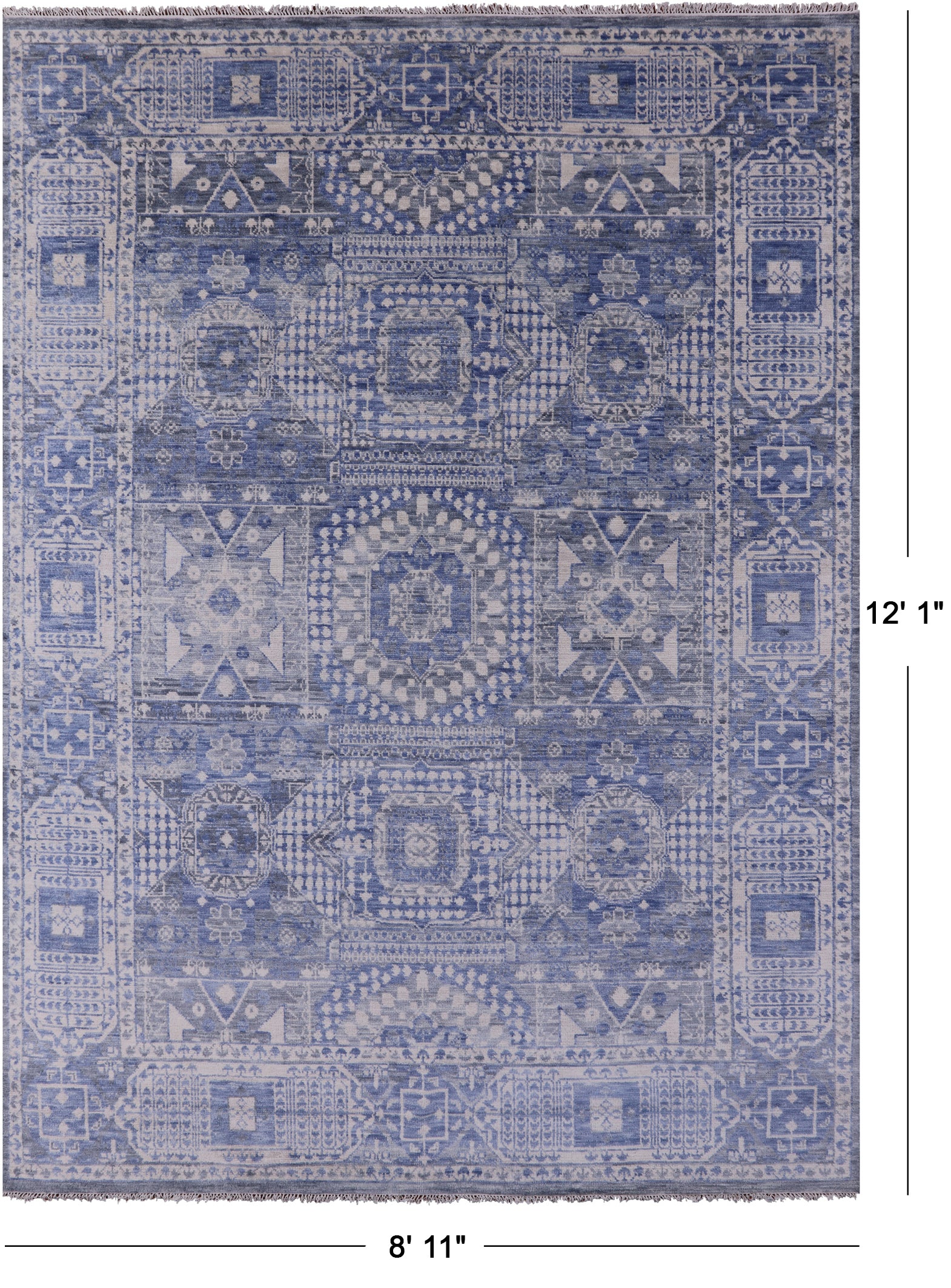 Geometric Persian Mamluk Hand Knotted Wool Rug - 8' 11" X 12' 1" - Golden Nile