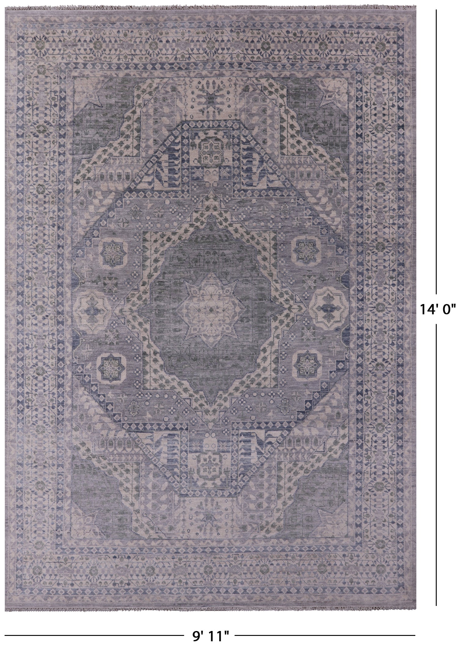 Geometric Persian Mamluk Hand Knotted Wool Rug - 9' 11" X 14' 0" - Golden Nile