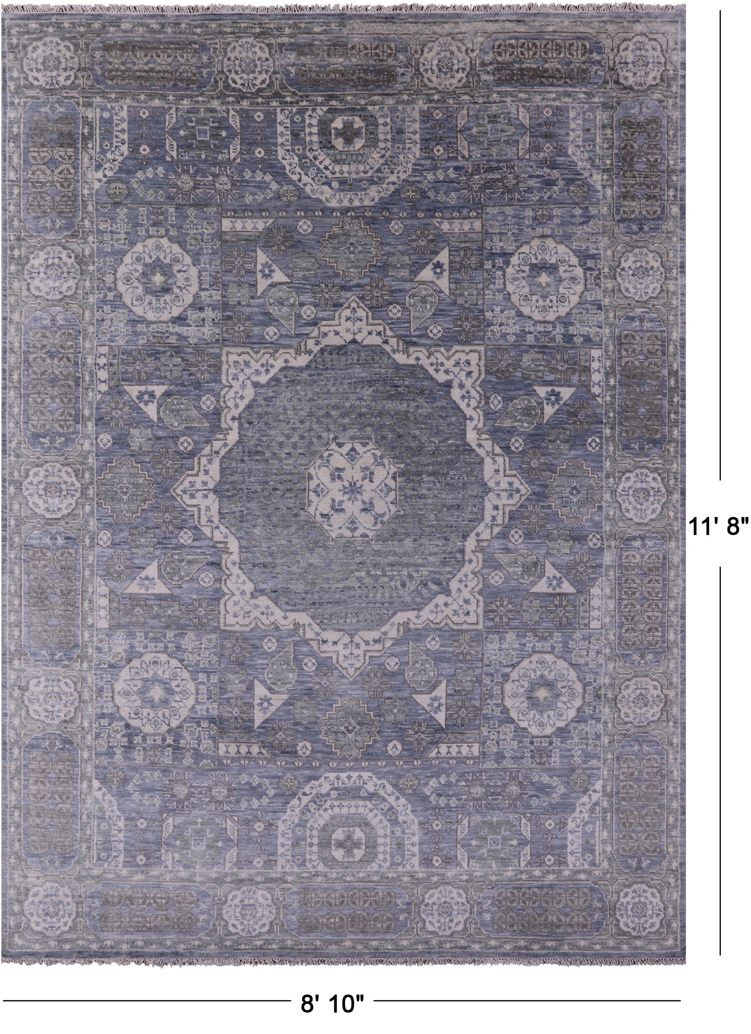 Geometric Persian Mamluk Hand Knotted Wool Rug - 8' 10" X 11' 8" - Golden Nile
