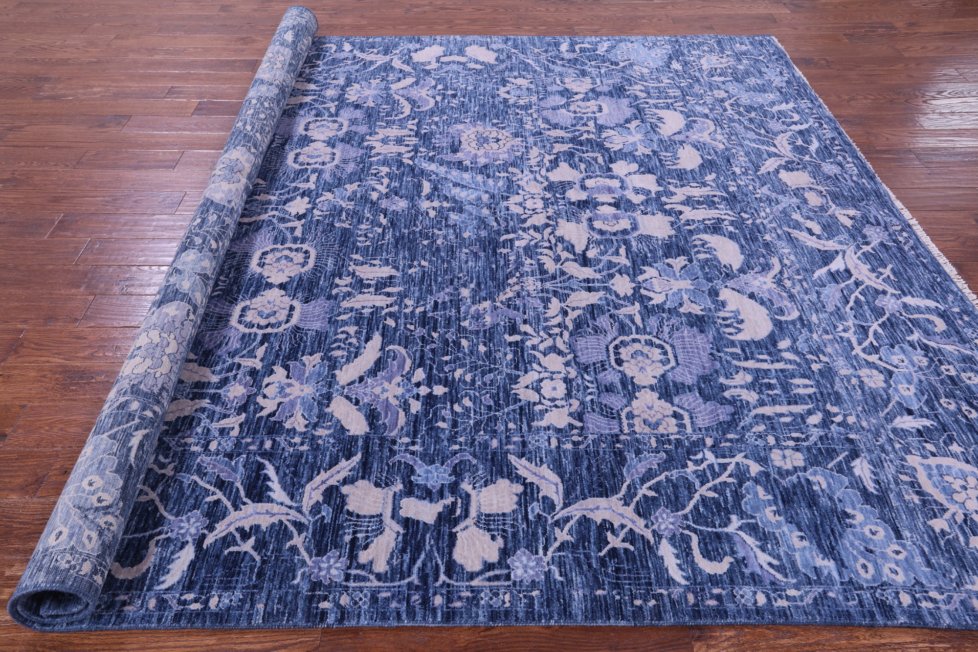 SUPER SALE Blue Square Modern Hand Knotted Wool  Rug - 8' 9" X 8' 9"