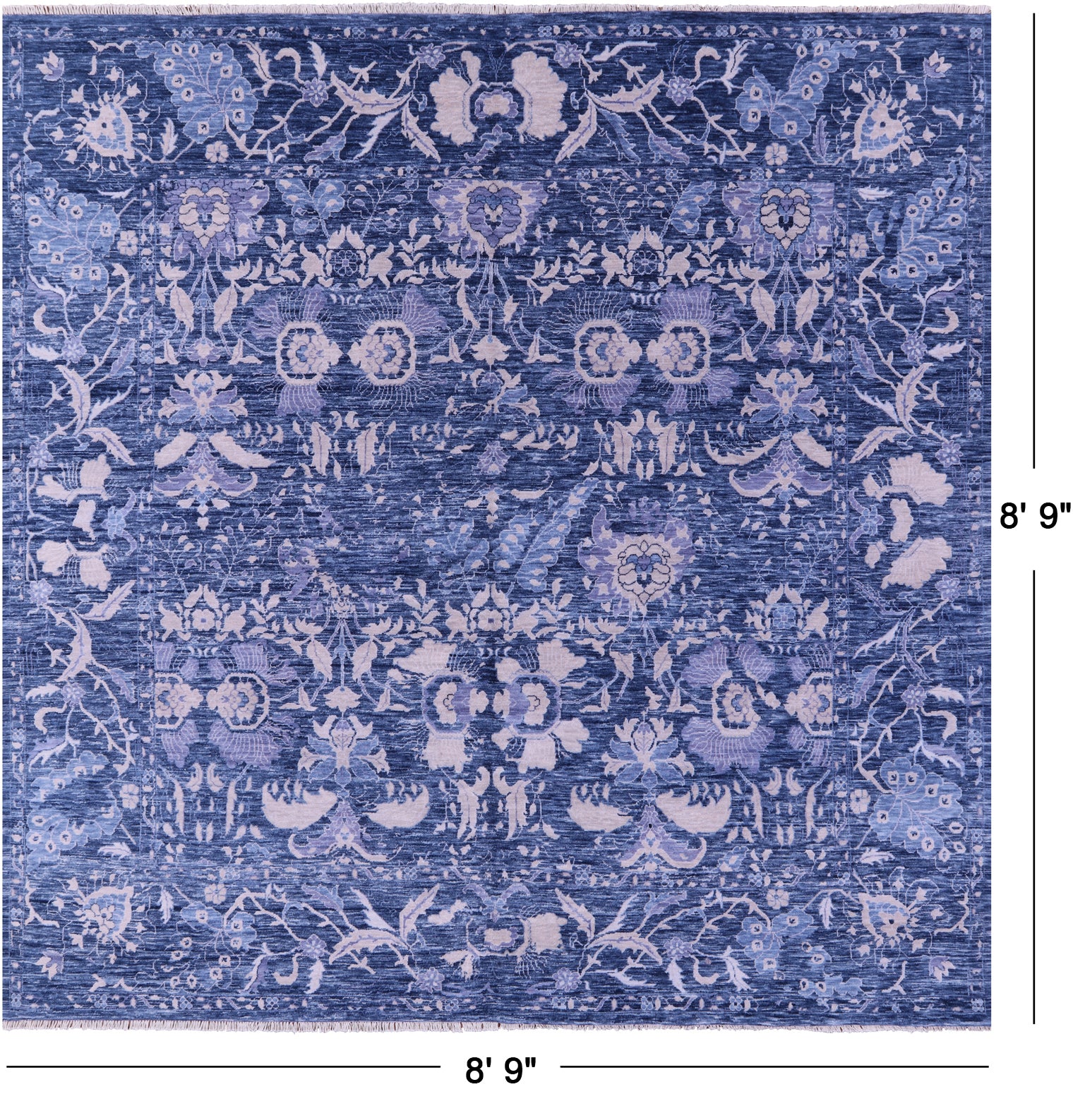 SUPER SALE Blue Square Modern Hand Knotted Wool  Rug - 8' 9" X 8' 9"