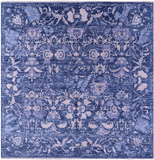 SUPER SALE Blue Square Modern Hand Knotted Wool  Rug - 8' 9" X 8' 9"