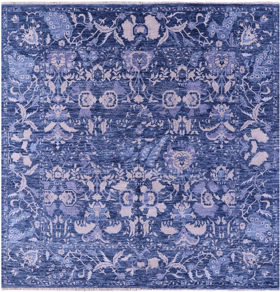SUPER SALE Blue Square Modern Hand Knotted Wool  Rug - 8' 9" X 8' 9"