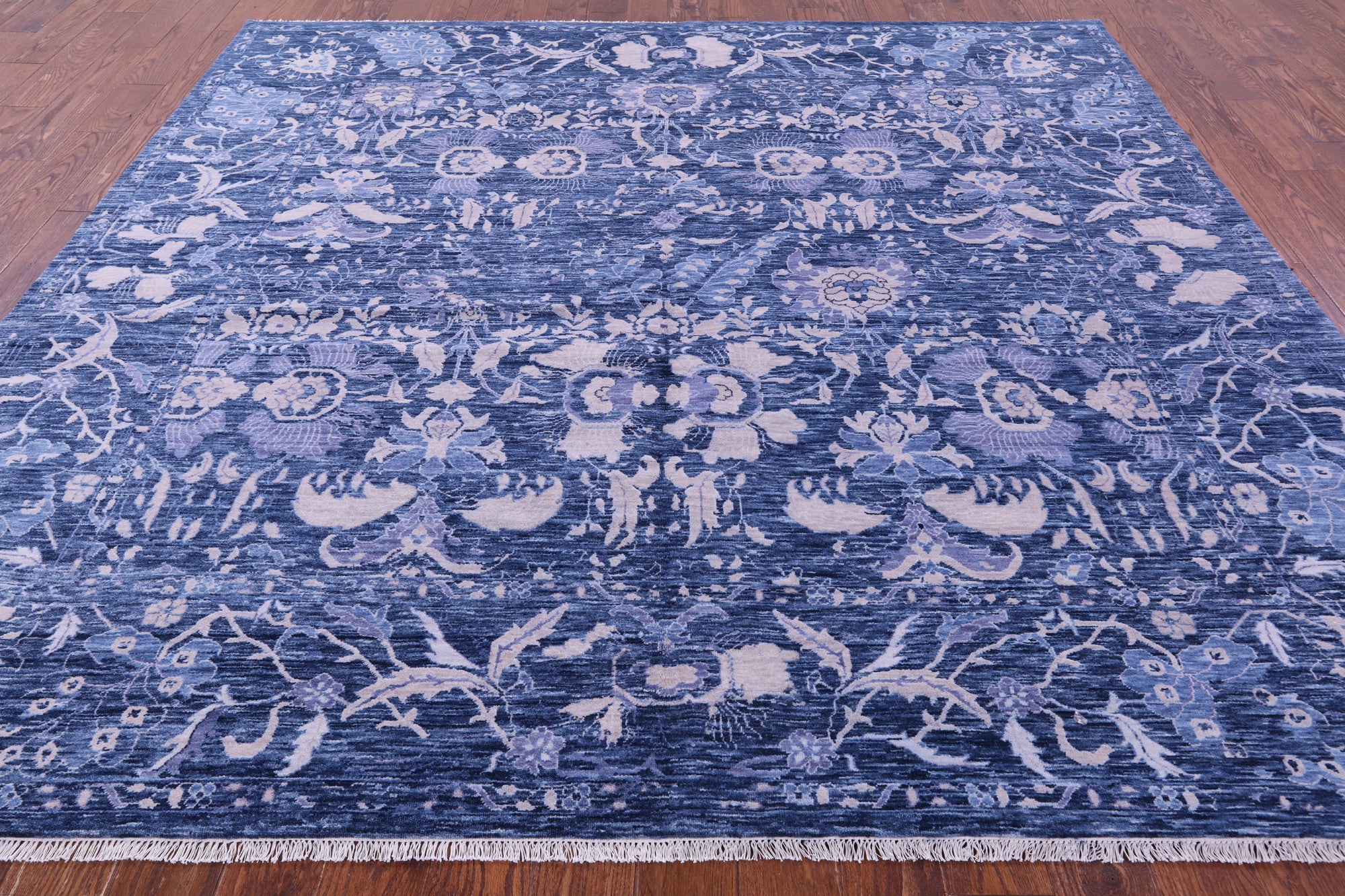 SUPER SALE Blue Square Modern Hand Knotted Wool  Rug - 8' 9" X 8' 9"