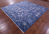 SUPER SALE Blue Square Modern Hand Knotted Wool  Rug - 8' 9" X 8' 9"