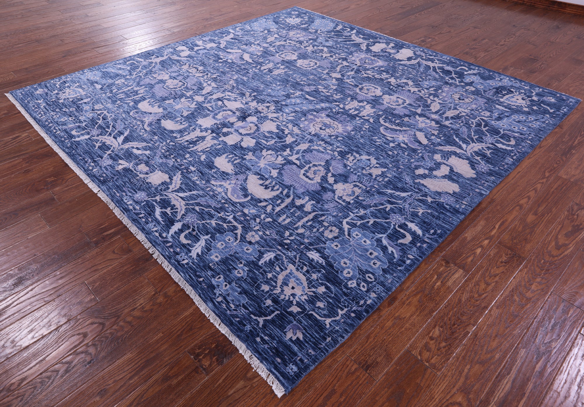 SUPER SALE Blue Square Modern Hand Knotted Wool  Rug - 8' 9" X 8' 9"