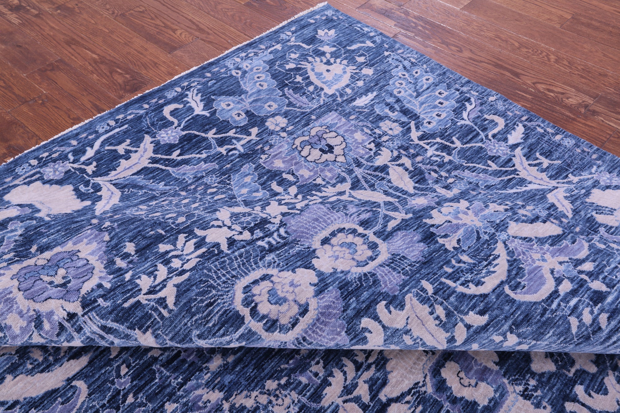 SUPER SALE Blue Square Modern Hand Knotted Wool  Rug - 8' 9" X 8' 9"