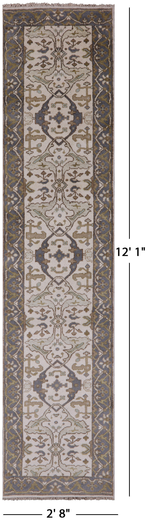 Ivory Turkish Oushak Hand Knotted Wool Runner Rug - 2' 8" X 12' 1" - Golden Nile