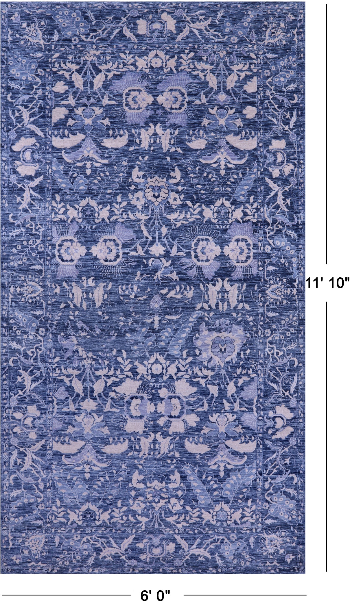Blue Contemporary Hand Knotted Wool Rug - 6' 0" X 11' 10" - Golden Nile