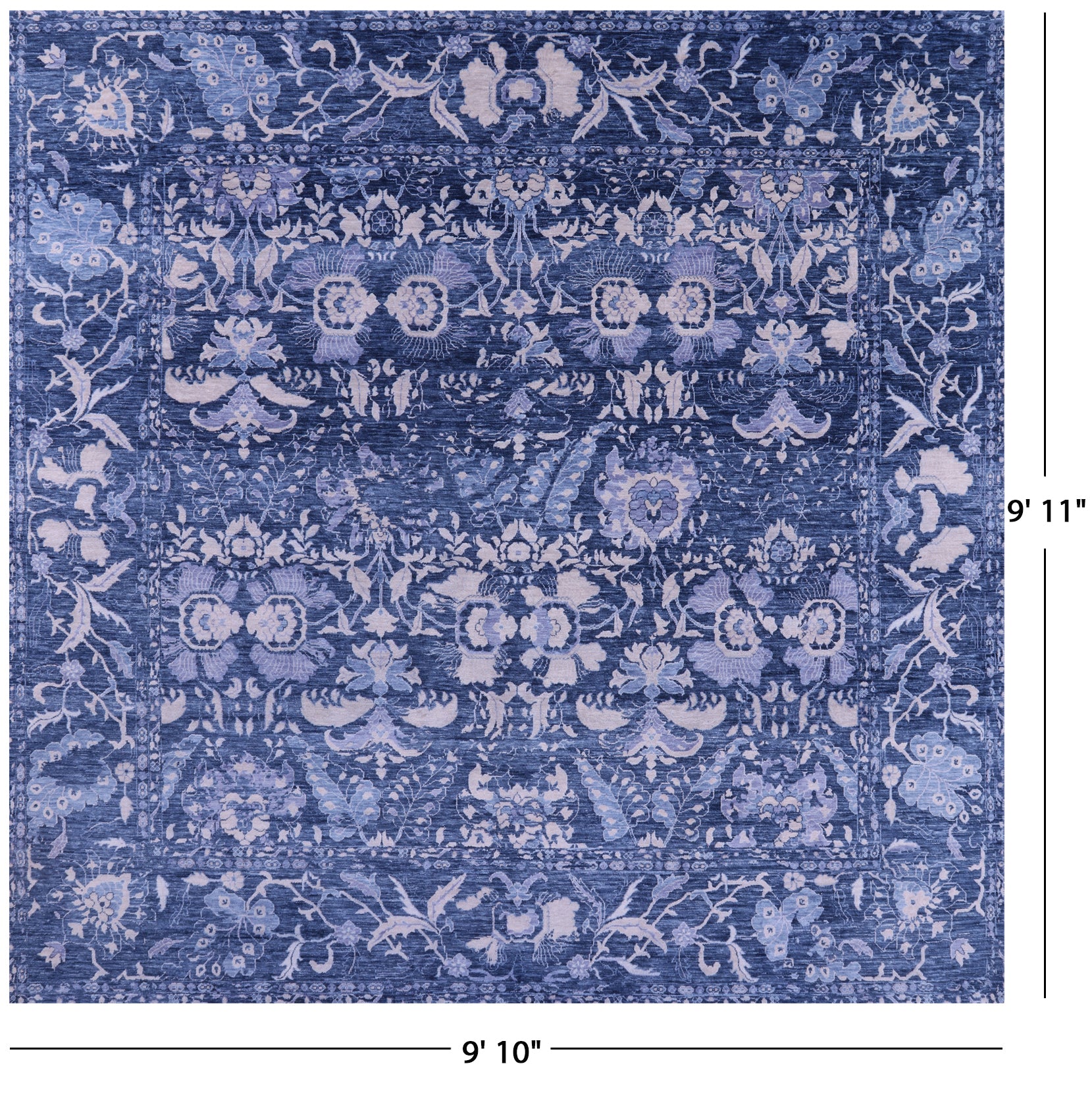 Blue Square Modern Hand Knotted Wool Rug - 9' 10" X 9' 11" - Golden Nile