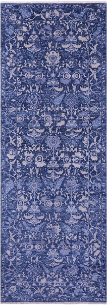 SUPER SALE Blue Modern Handmade Wool Runner Rug - 4' 1" X 11' 10"