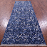 SUPER SALE Blue Modern Handmade Wool Runner Rug - 4' 1" X 11' 10"