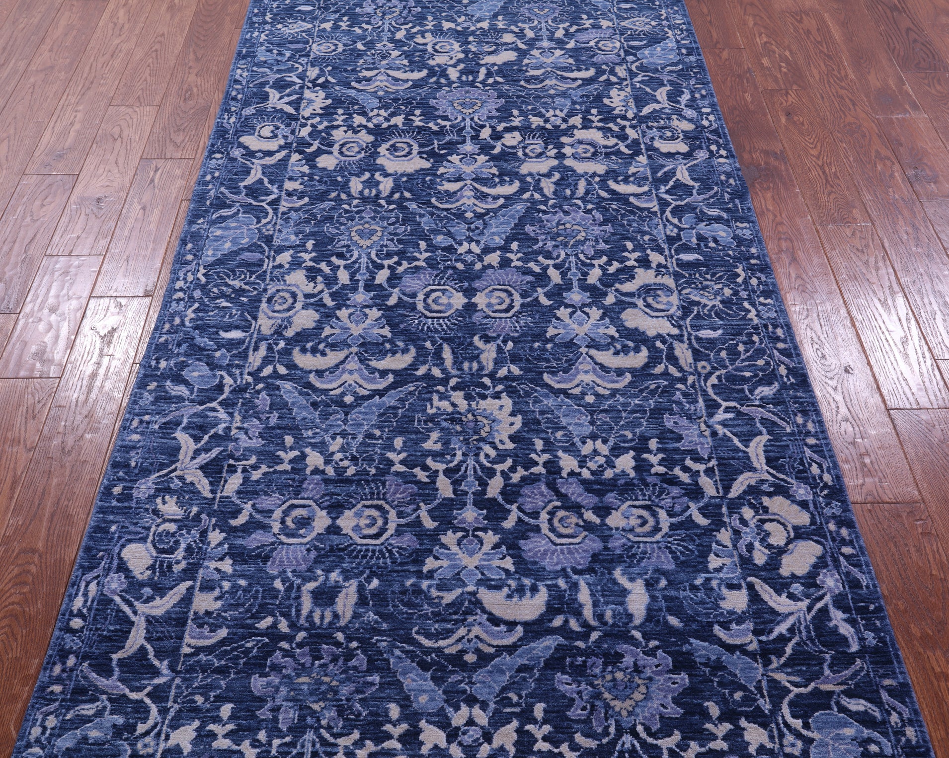SUPER SALE Blue Modern Handmade Wool Runner Rug - 4' 1" X 11' 10"