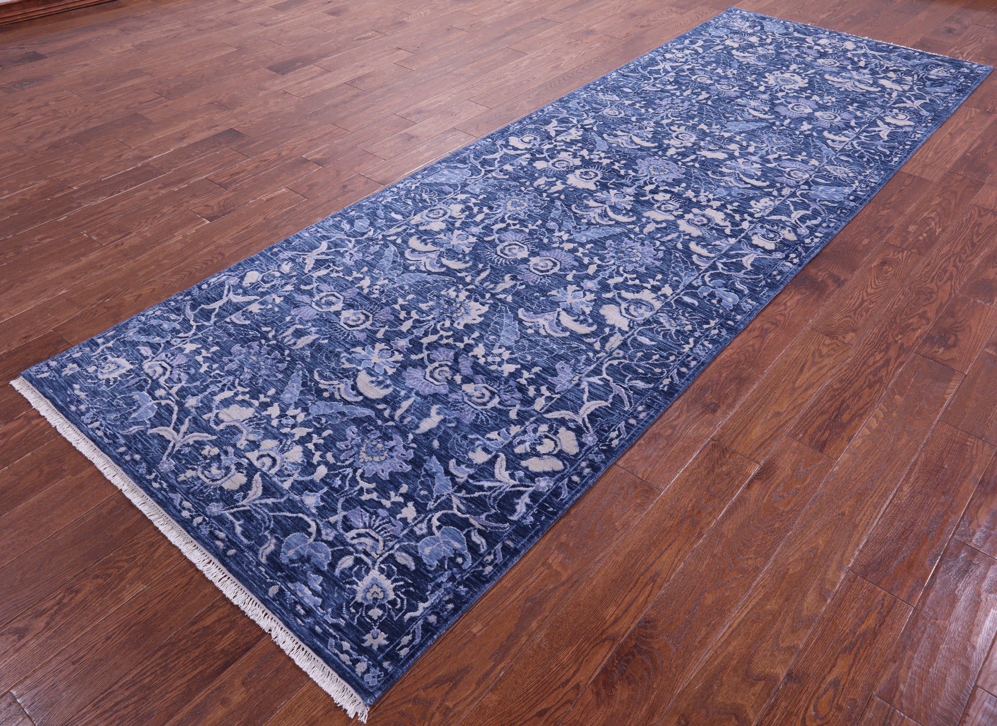 SUPER SALE Blue Modern Handmade Wool Runner Rug - 4' 1" X 11' 10"