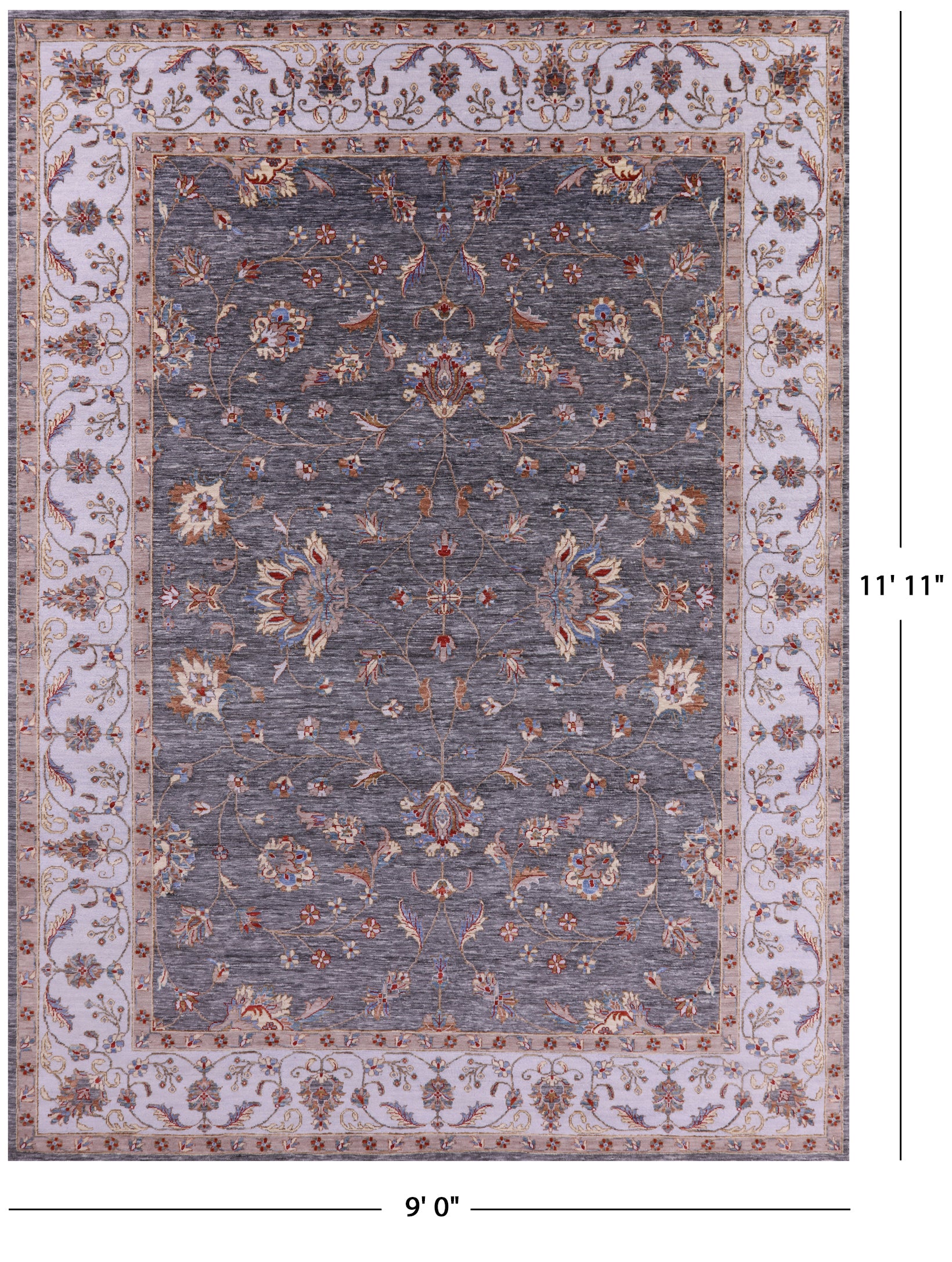 Grey Persian Hand Knotted Wool Rug - 9' 0" X 11' 11" - Golden Nile