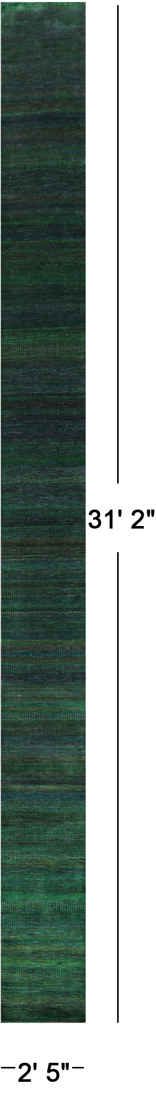Green Savannah Grass Hand Knotted Wool & Silk Runner Rug - 2' 5" X 31' 2" - Golden Nile
