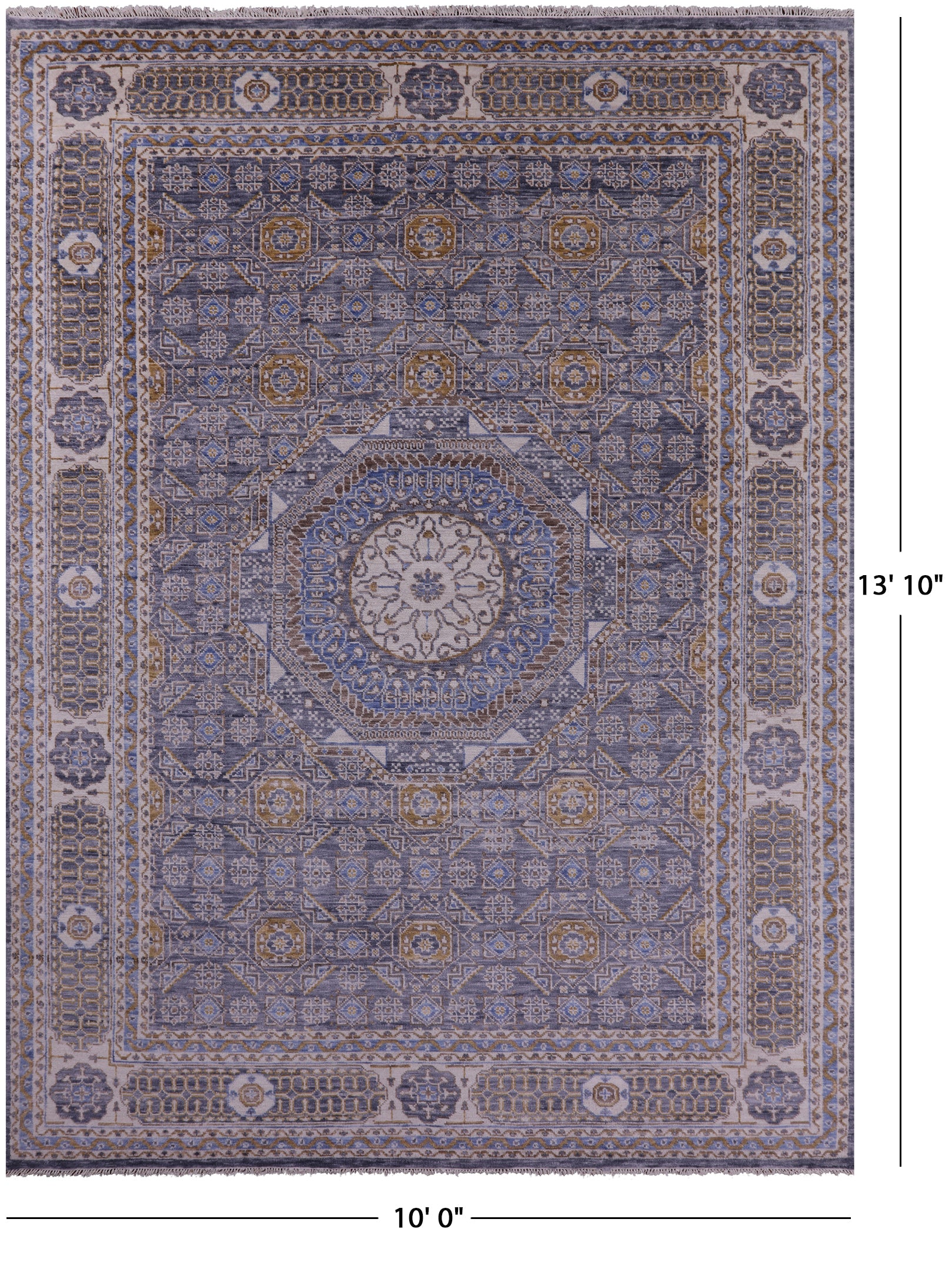 Geometric Persian Mamluk Hand Knotted Wool Rug - 10' 0" X 13' 10" - Golden Nile
