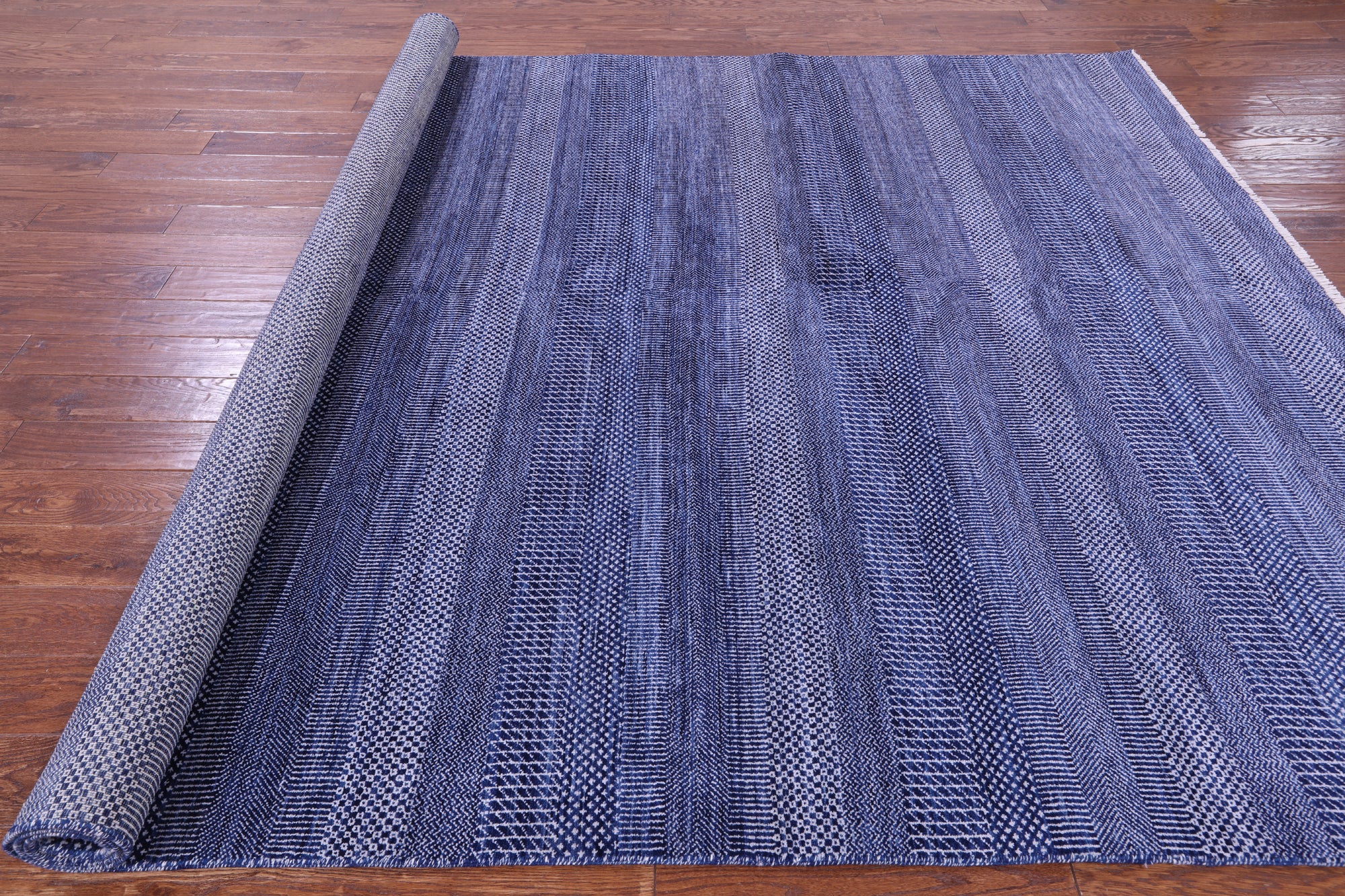 Blue Savannah Grass Hand Knotted Wool & Silk Rug - 8' 1" X 10' 3"