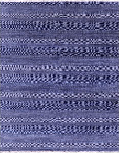 Blue Savannah Grass Hand Knotted Wool & Silk Rug - 8' 1" X 10' 3"