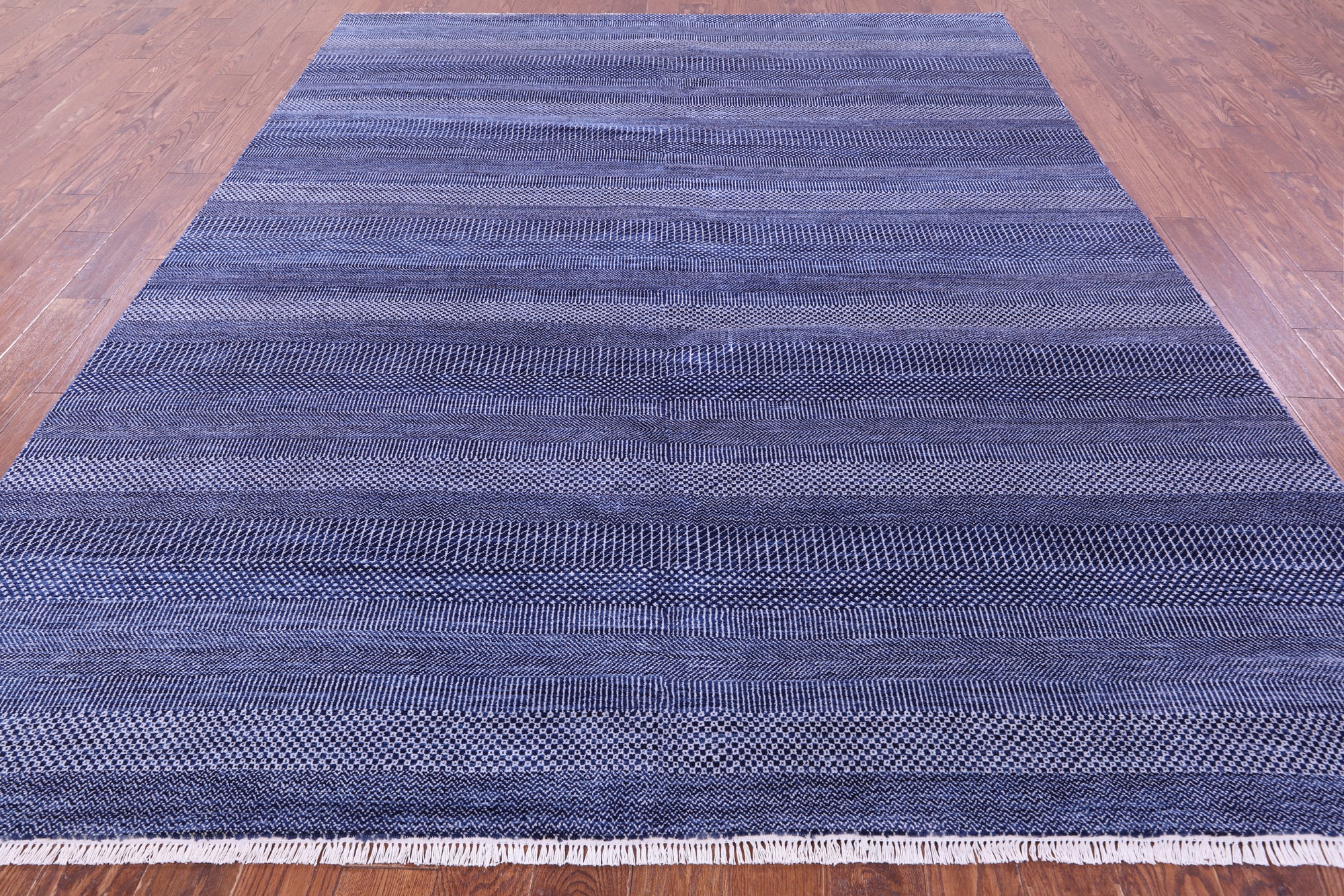 Blue Savannah Grass Hand Knotted Wool & Silk Rug - 8' 1" X 10' 3"