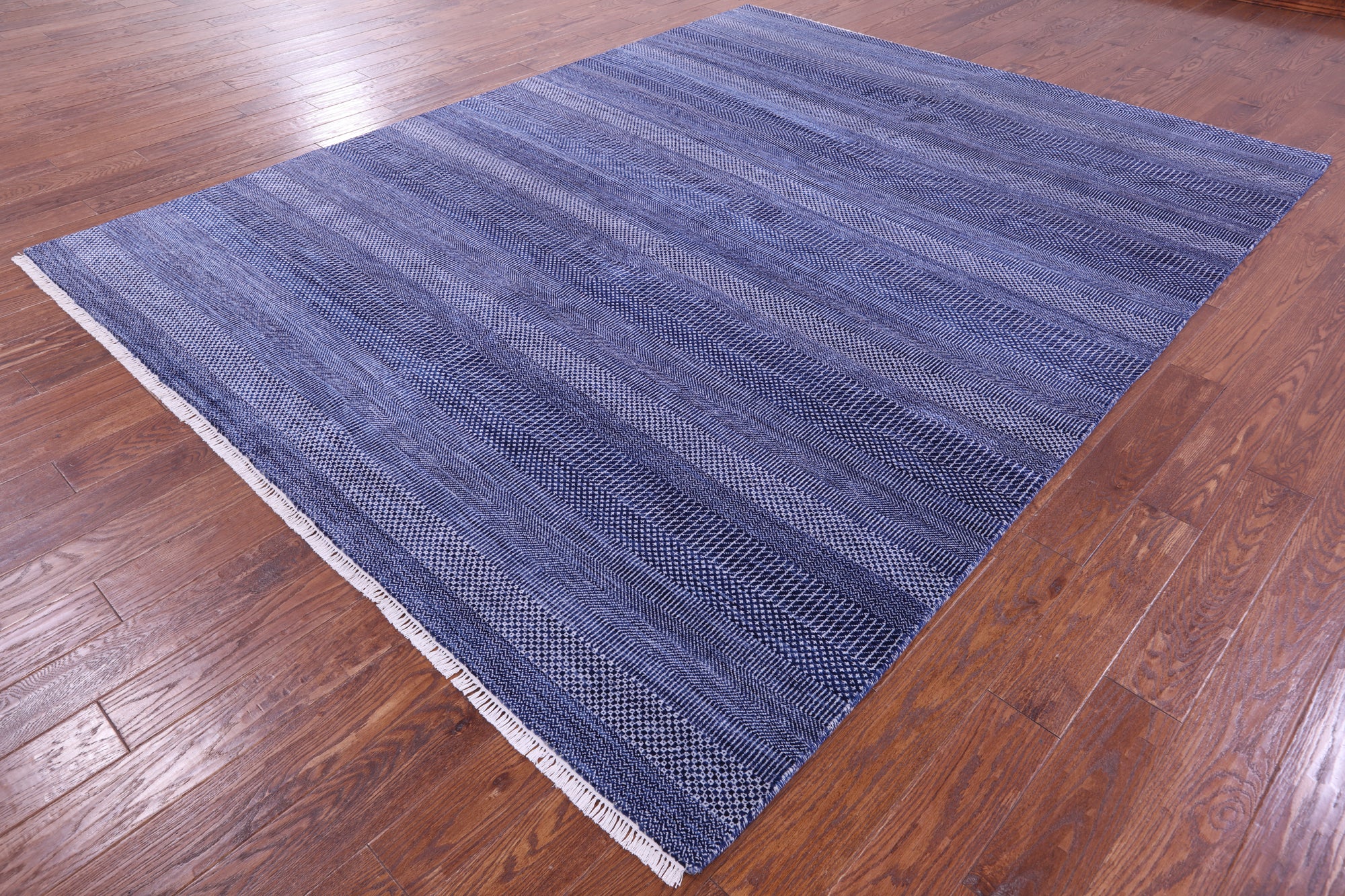 Blue Savannah Grass Hand Knotted Wool & Silk Rug - 8' 1" X 10' 3"