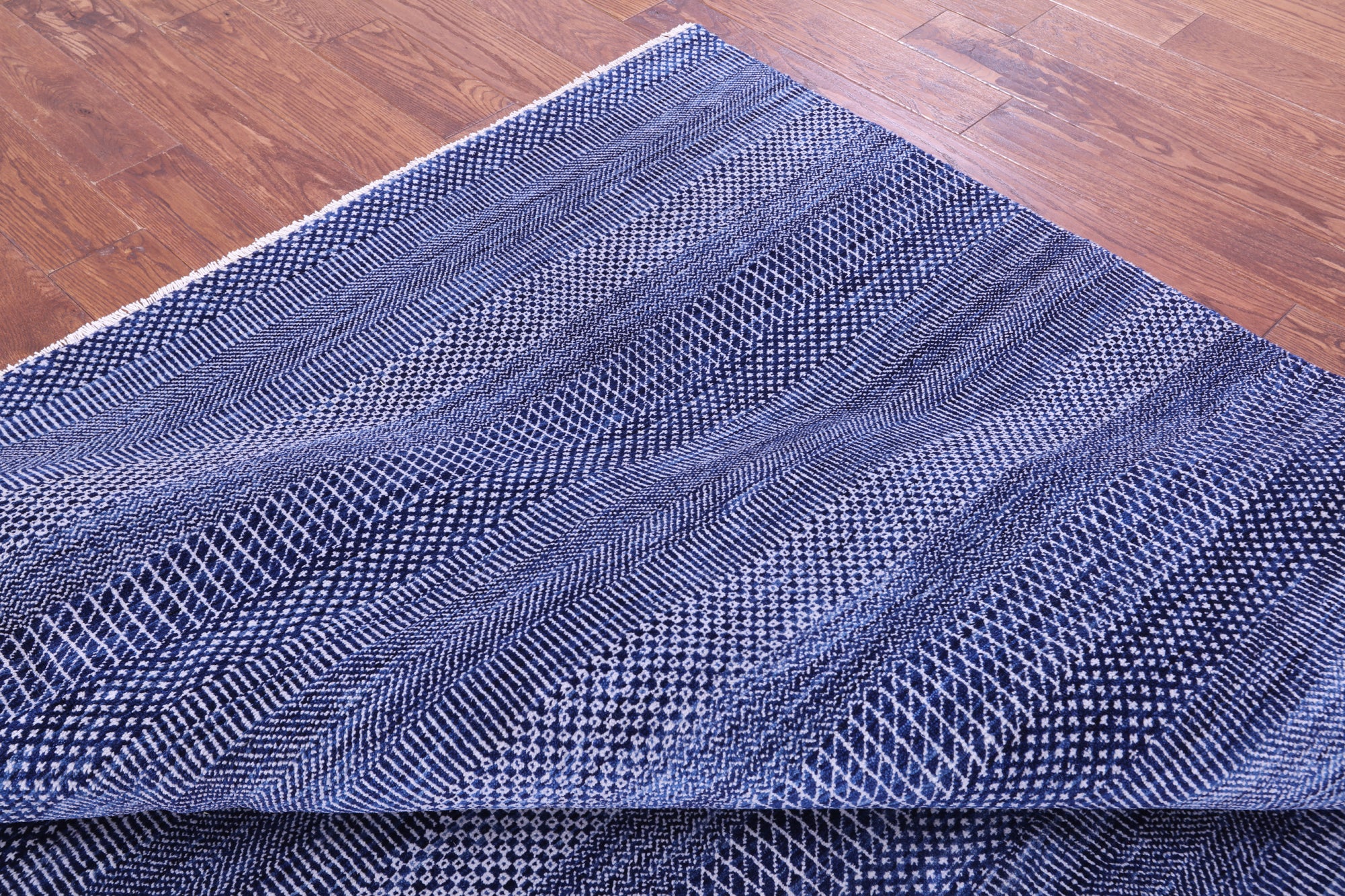 Blue Savannah Grass Hand Knotted Wool & Silk Rug - 8' 1" X 10' 3"