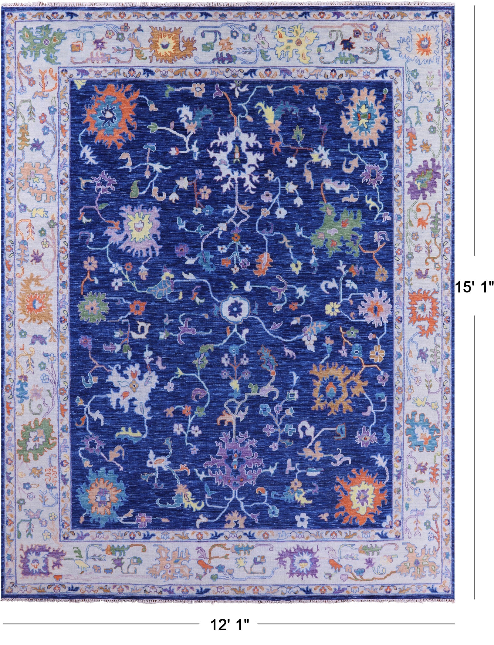 Blue Turkish Oushak Hand Knotted Wool Rug - 12' 1" X 15' 1" - Golden Nile